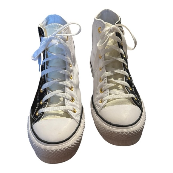 Converse All Star Two Tone High Top Leather Sneakers Black/White/Cream. - Picture 2 of 10